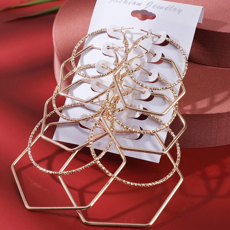 

6pairs Geometric Shape Hoop Earrings, Gold