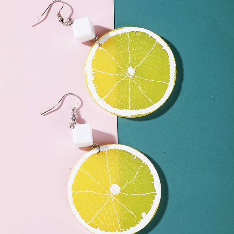 

Lemon Slice Design Drop Earrings, Yellow