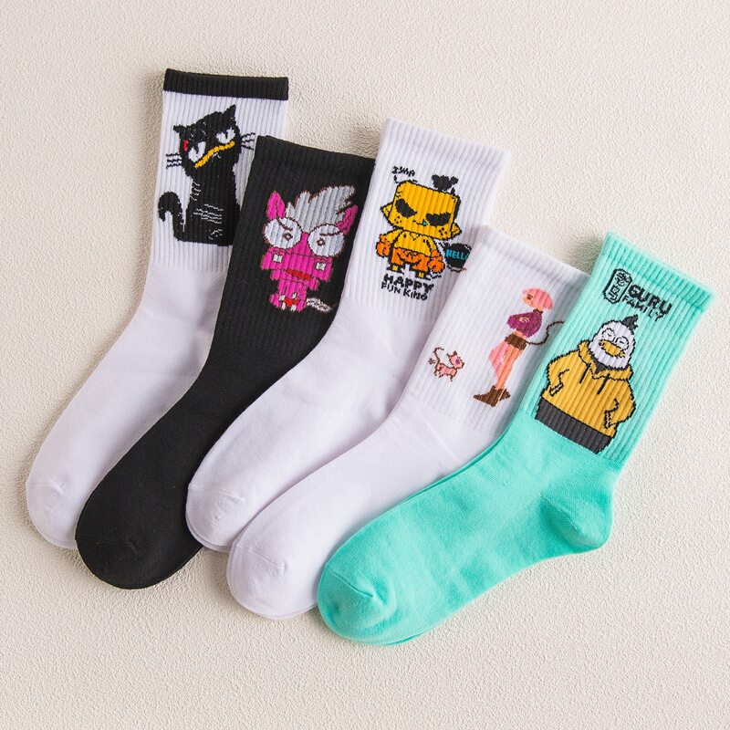 

5pairs Guys Cartoon Graphic Socks, Multicolor