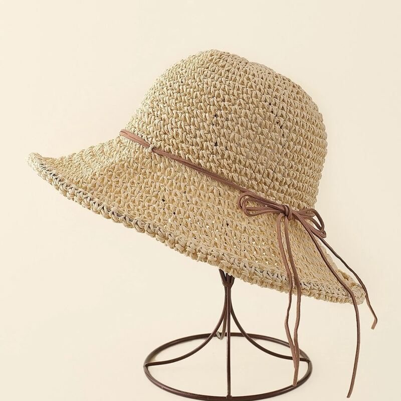 

Bow Knot Decor Straw Hat, Beige