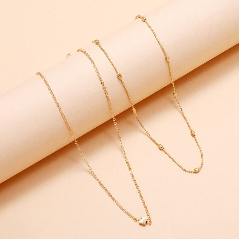 

2pcs Square Charm Layered Necklace, Gold