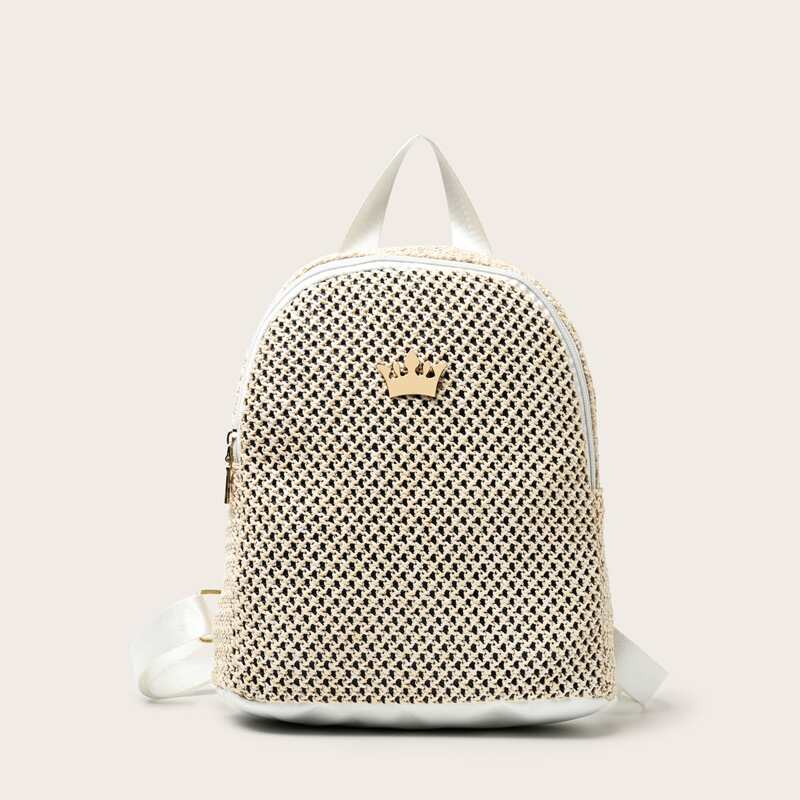 

Crown Straw Zip Backpack, Beige