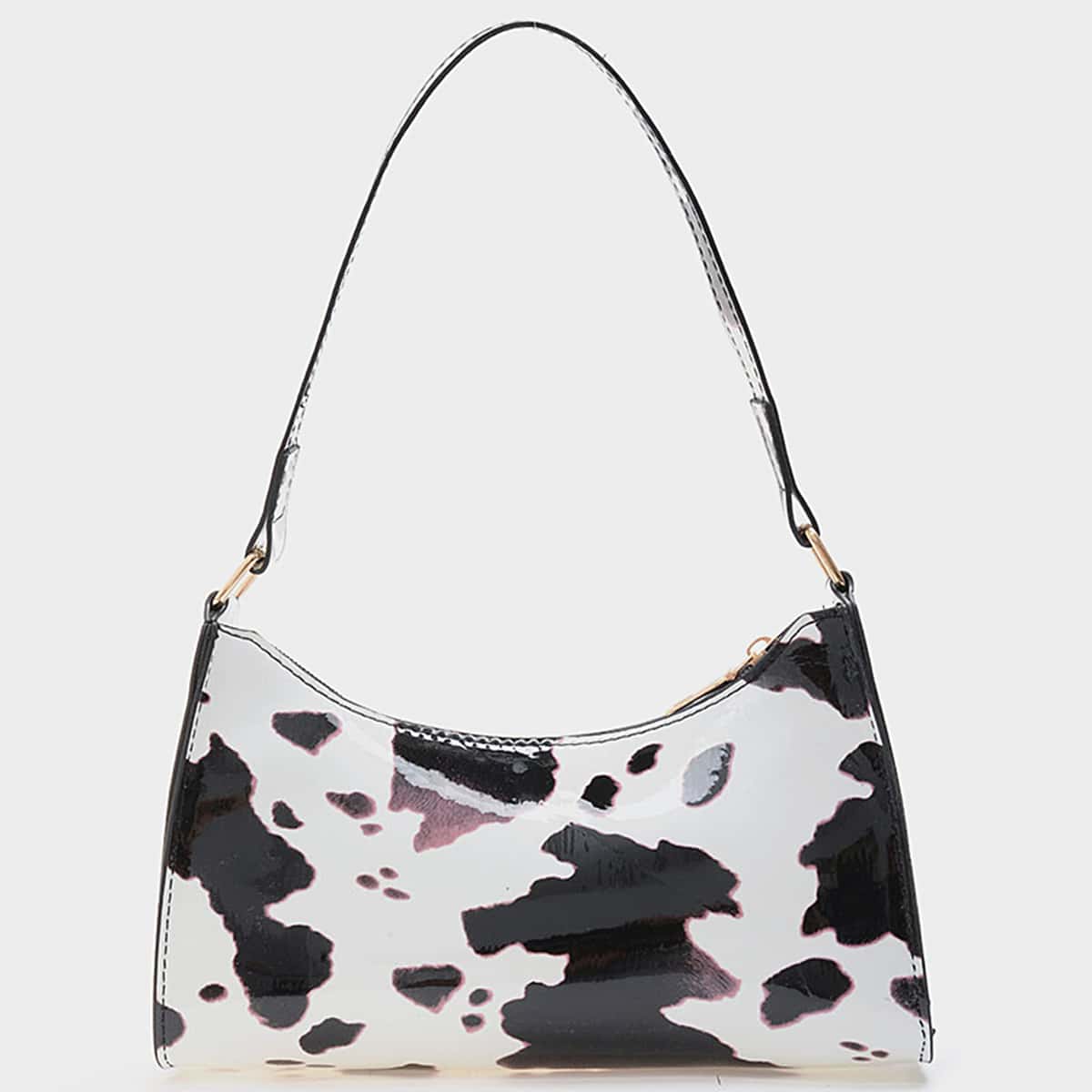

Cow Print Baguette Bag, Black and white
