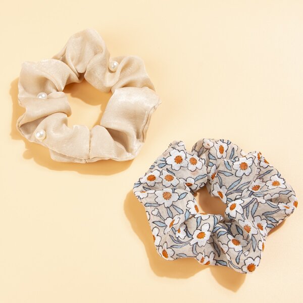 

2pcs Flower Pattern Scrunchie, Multicolor