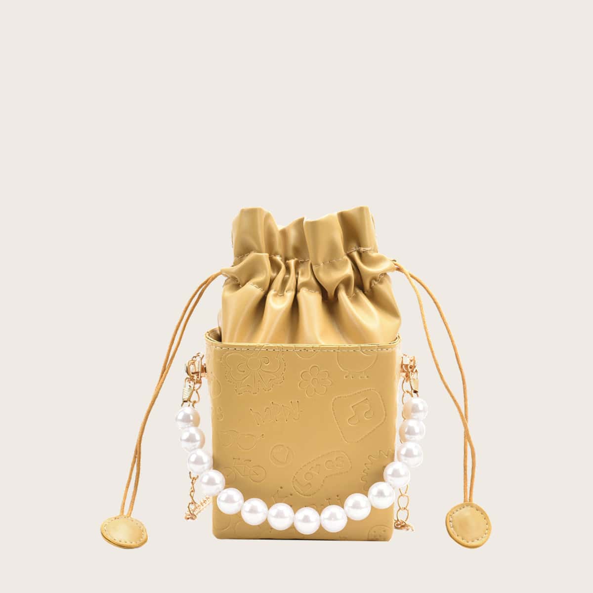 

Cartoon Embossed Faux Pearl Bucket Bag, Yellow
