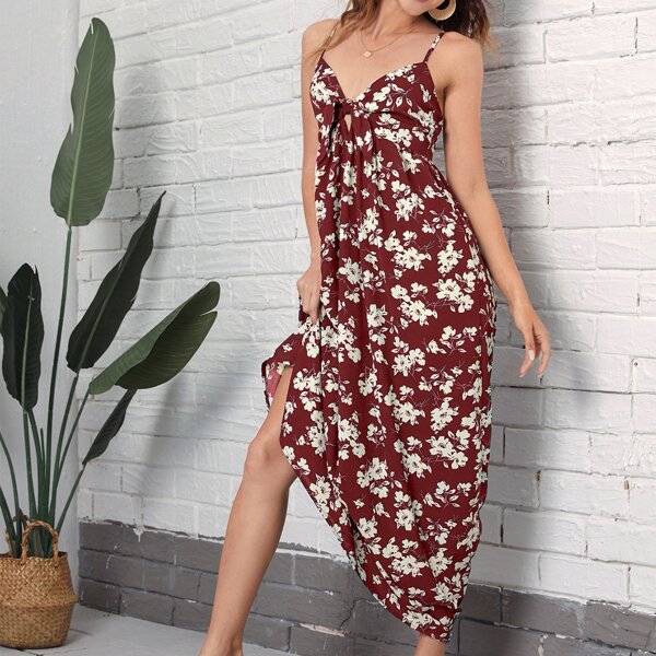 

Floral Knot Front Cami Dress, Multicolor