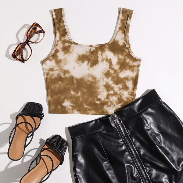 

Tie Dye Crop Tank Top, Brown