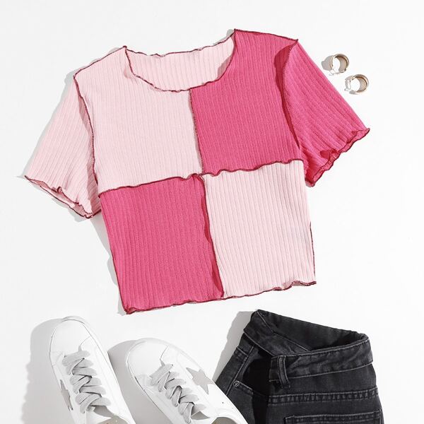 

Seam Front Colorblock Tee, Pink