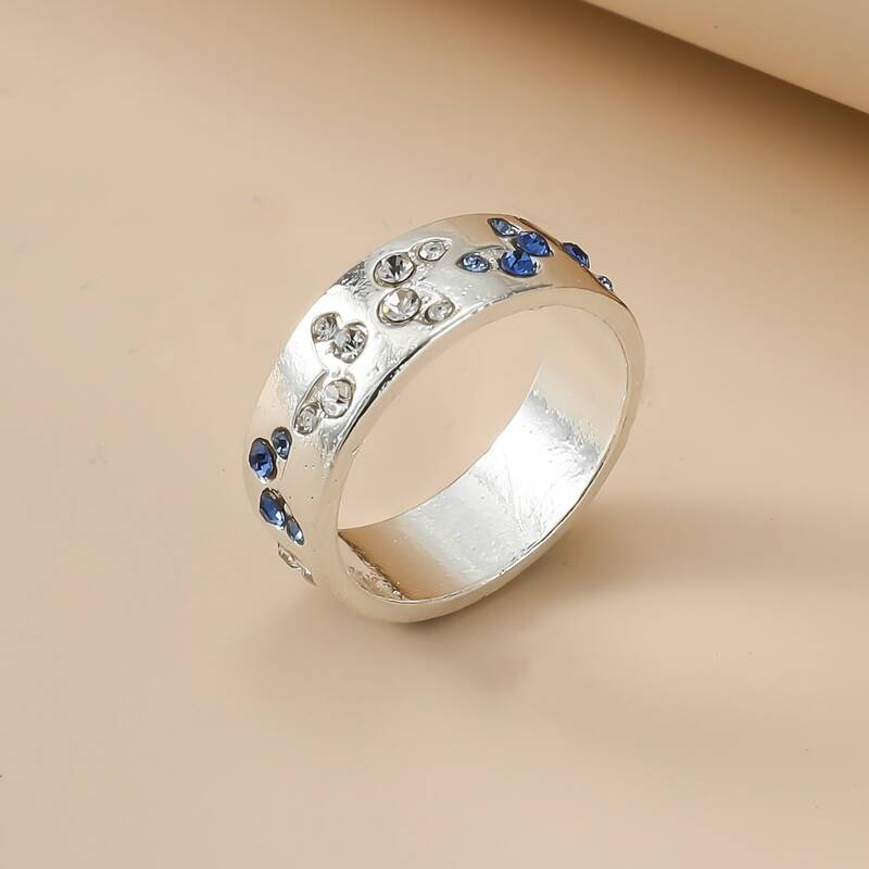 

1pc Rhinestone Decor Ring, Silver