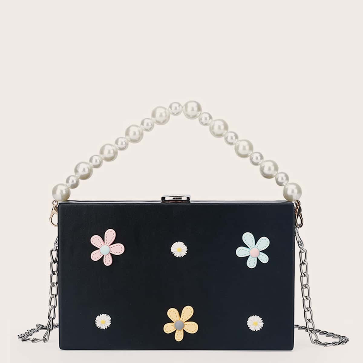 

Flower Decor Box Bag, Black