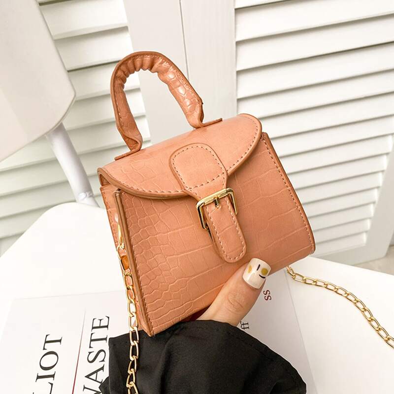 

Croc Embossed Mini Satchel Bag, Orange