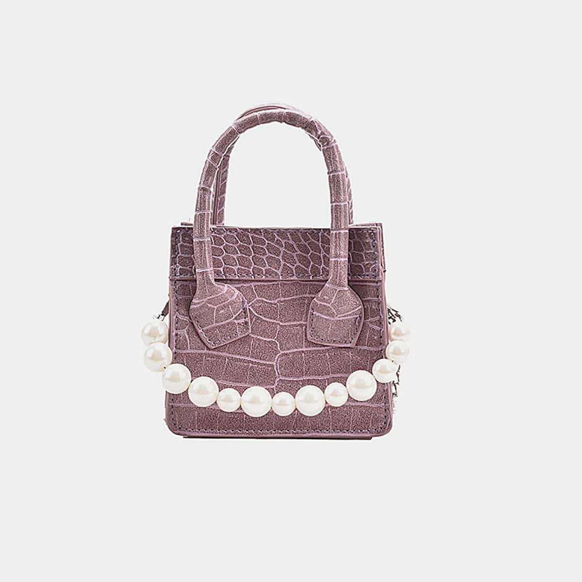 

Croc Embossed Faux Pearl Mini Satchel Bag, Mauve purple