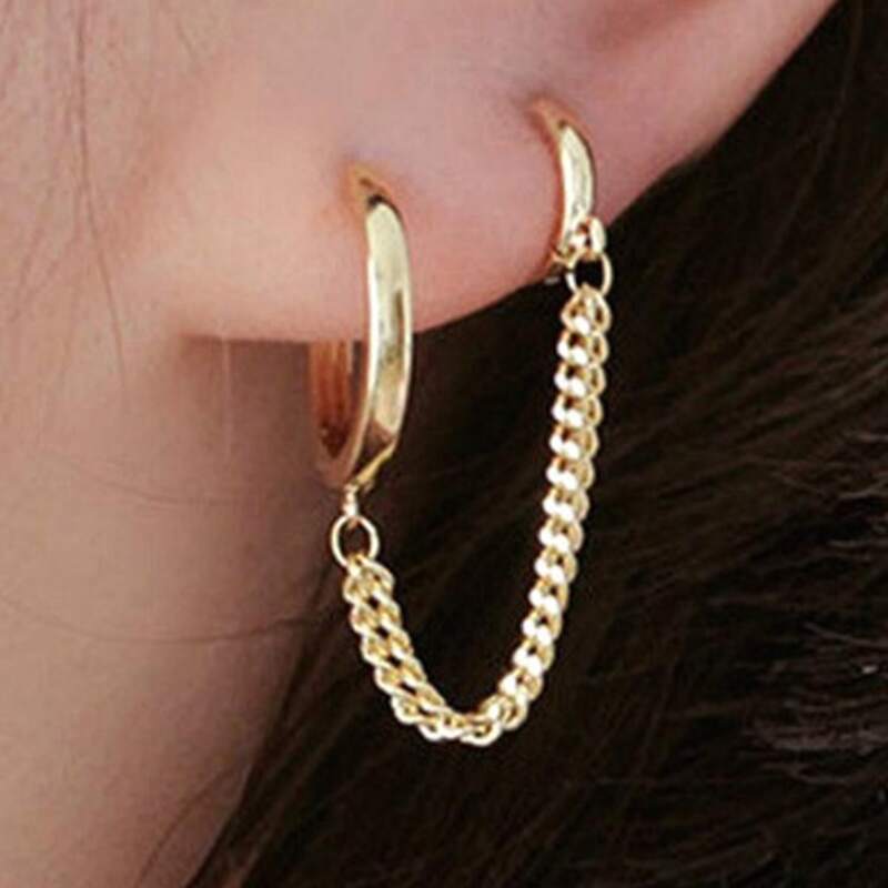

1pc Chain Linked Hoop Earrings, Gold