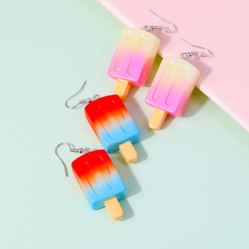 

2pairs Ice Cream Design Drop Earrings, Multicolor