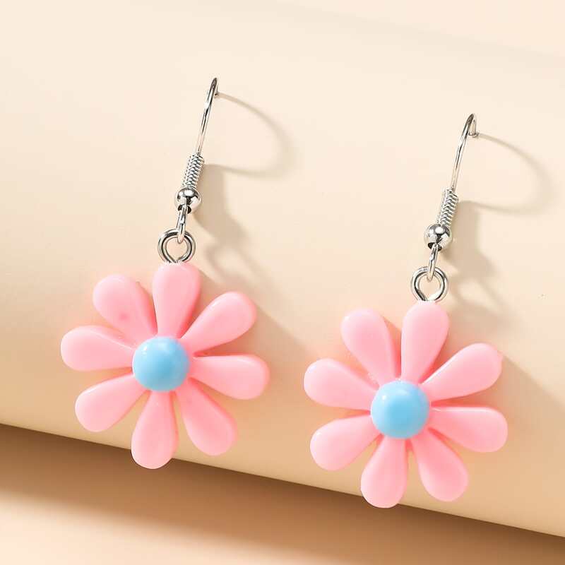 

1pair Flower Design Drop Earrings, Baby pink