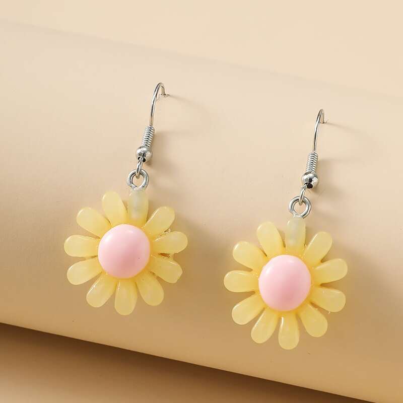 

1pair Flower Design Drop Earrings, Multicolor