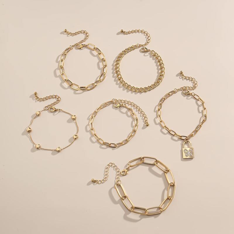 

6pcs Chunky Chain Bracelet, Gold