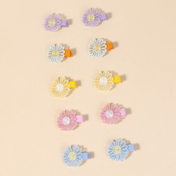 

10pcs Girls Flower Decor Hair Clip, Multicolor