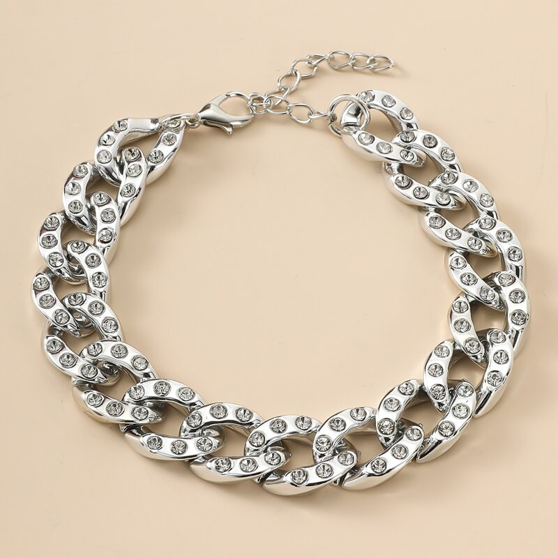 

1pc Rhinestone Chunky Chain Bracelet, Silver