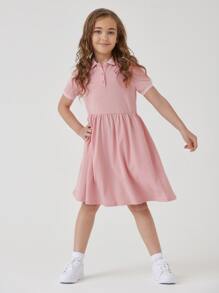SHEIN فستان سموك قطن ازرار نصف بنات