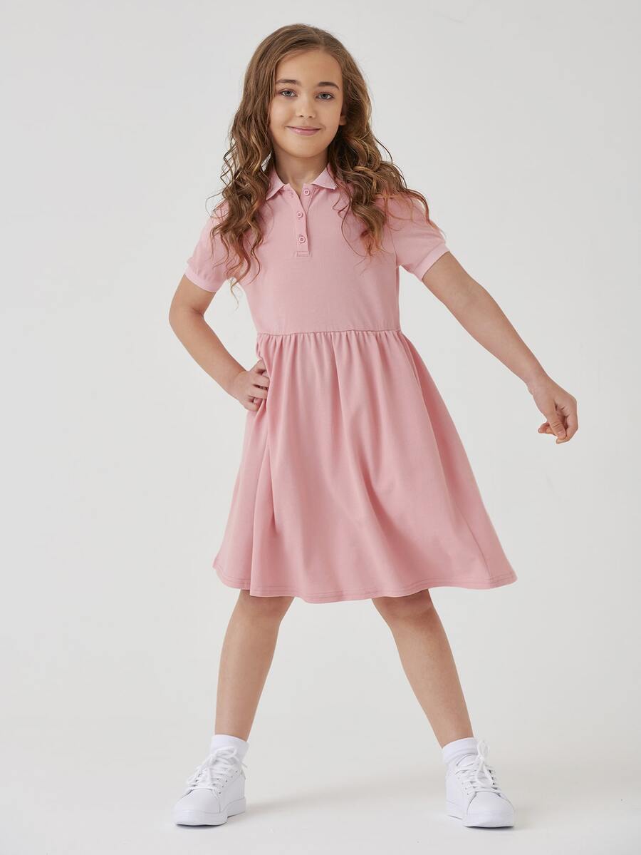 SHEIN فستان سموك قطن ازرار نصف بنات