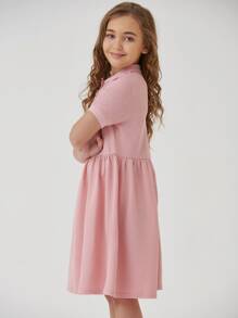 SHEIN فستان سموك قطن ازرار نصف بنات