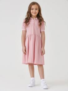 SHEIN فستان سموك قطن ازرار نصف بنات