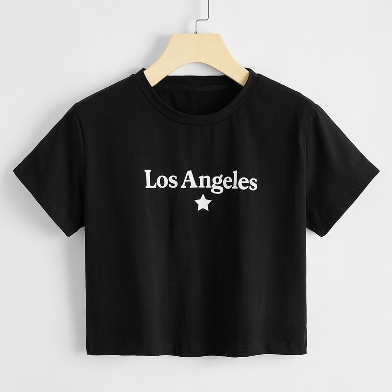 

Letter Star Graphic Crop Tee, Black
