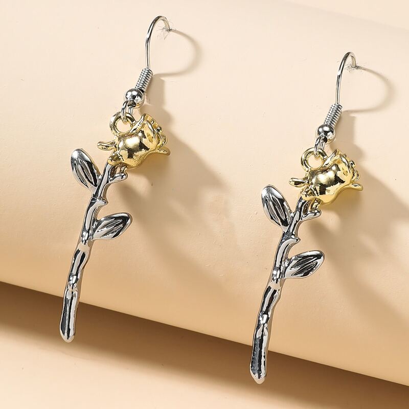 

1pair Rose Design Drop Earrings, Multicolor