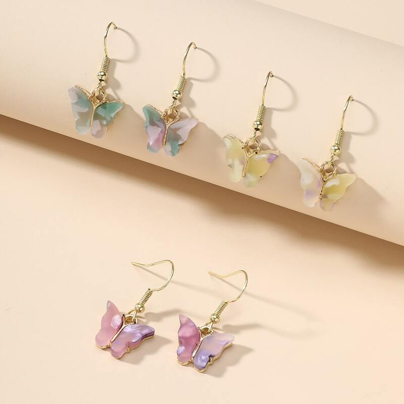 

3pairs Butterfly Design Drop Earrings, Gold