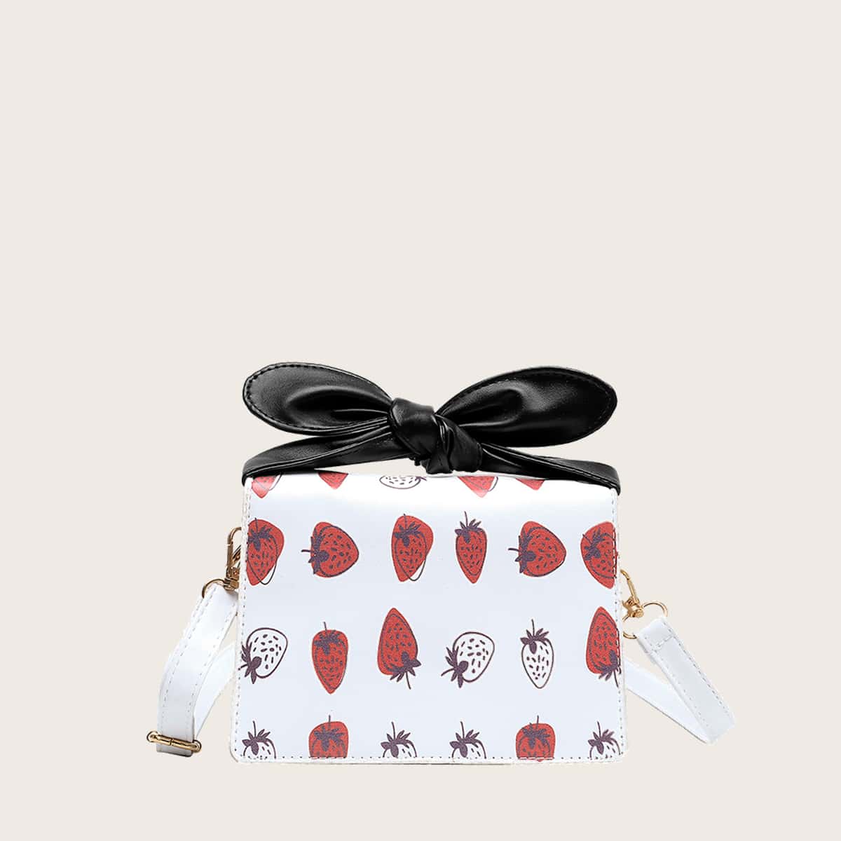 

Strawberry Knot Handle Satchel Bag, White