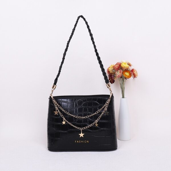 

Metal Star Charm Shoulder Bag, Black