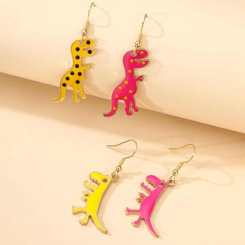 

2pairs Cartoon Dinosaur Design Drop Earrings, Multicolor