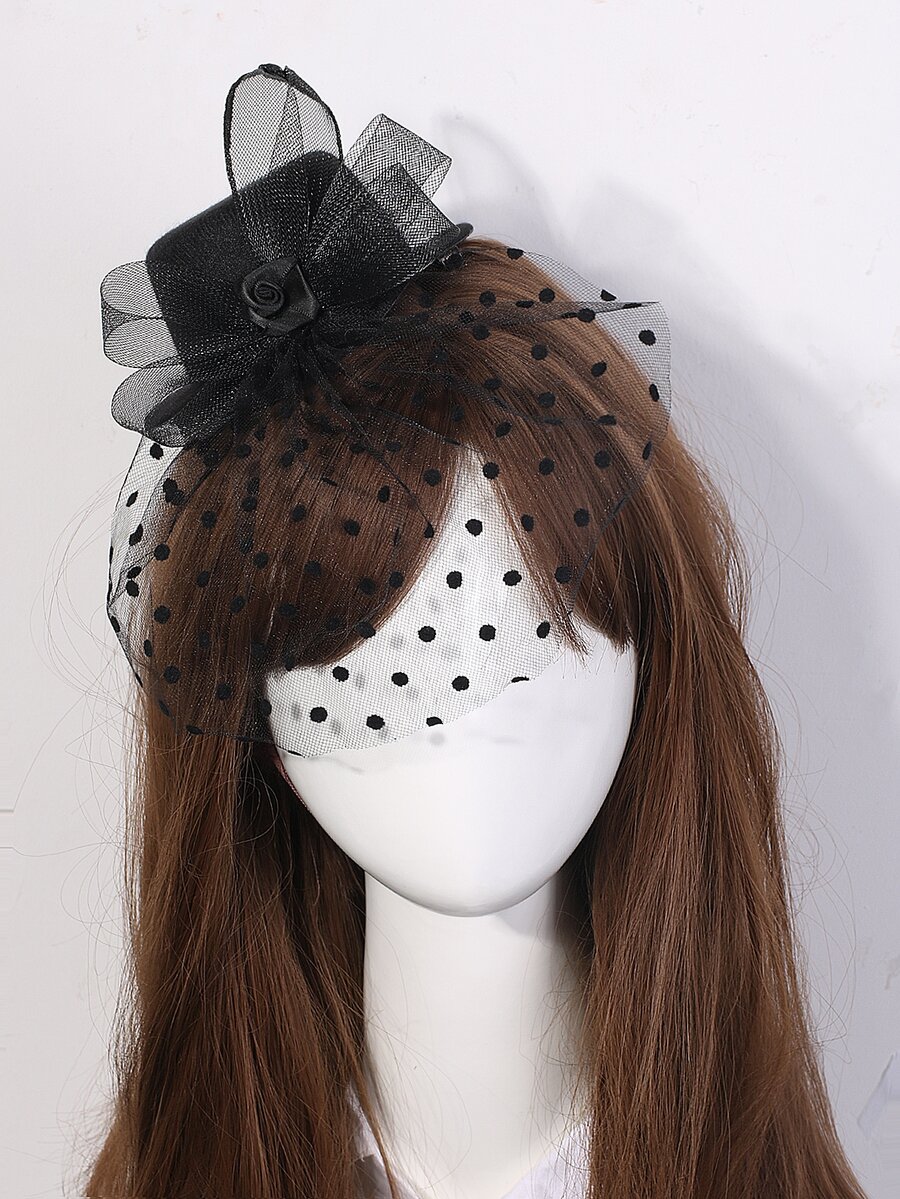 Mũ lưới trang trí tóc kẹp - màu đen - Xem 1