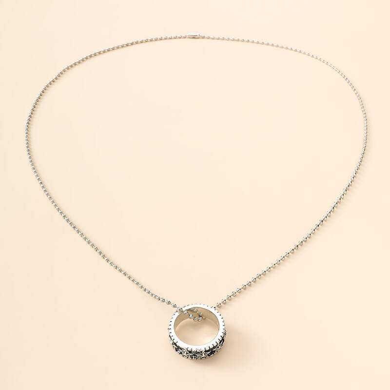

1pc Ring Linked Chain Necklace, Silver