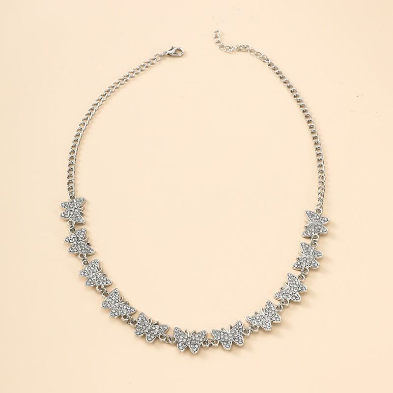 

1pc Rhinestone Butterfly Charm Necklace, Silver