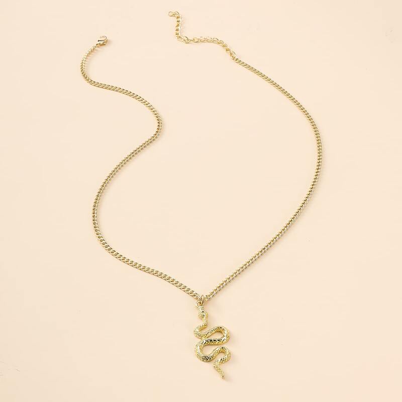 

1pc Snake Pendant Chain Necklace, Gold