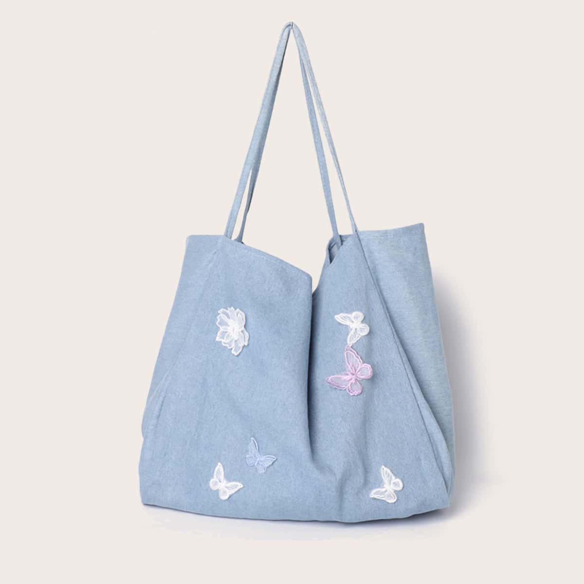 

Butterfly Decor Large Capacity Tote Bag, Blue