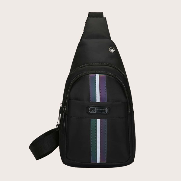 

Men Striped Pattern Reflective Fanny Pack, Black