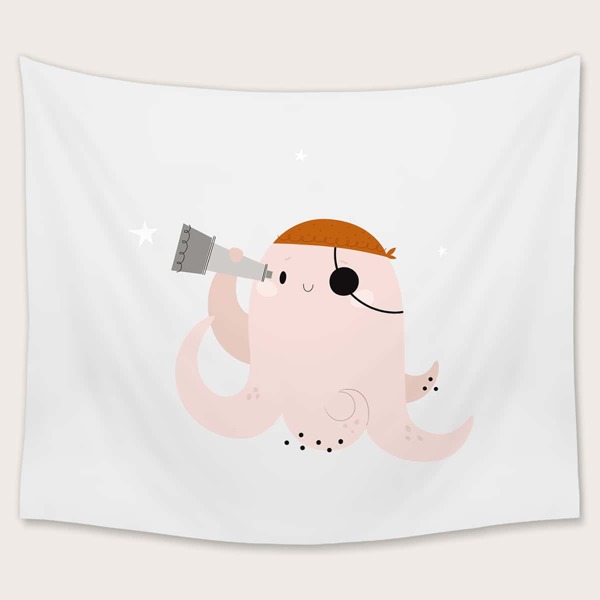 

Kids Cartoon Octopus Print Tapestry, White