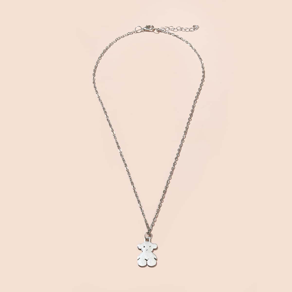 

1pc Bear Pendant Chain Necklace, Silver