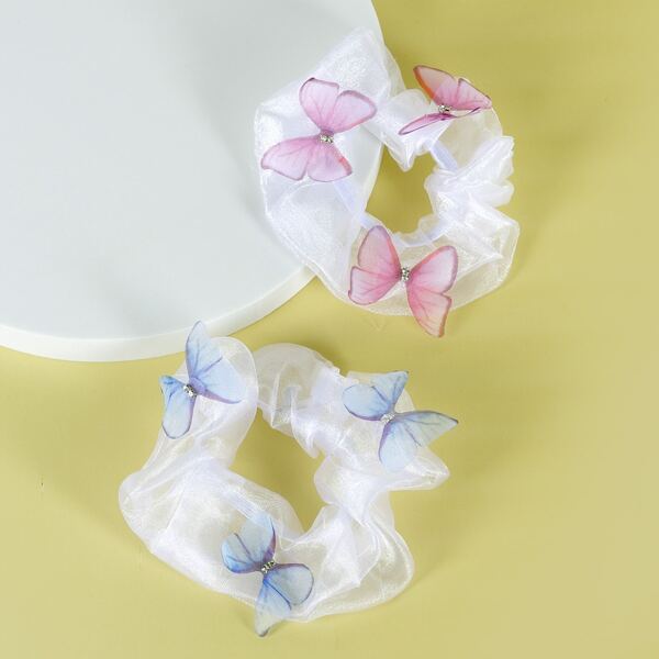 

2pcs Toddler Girls Butterfly Decor Scrunchie, Multicolor