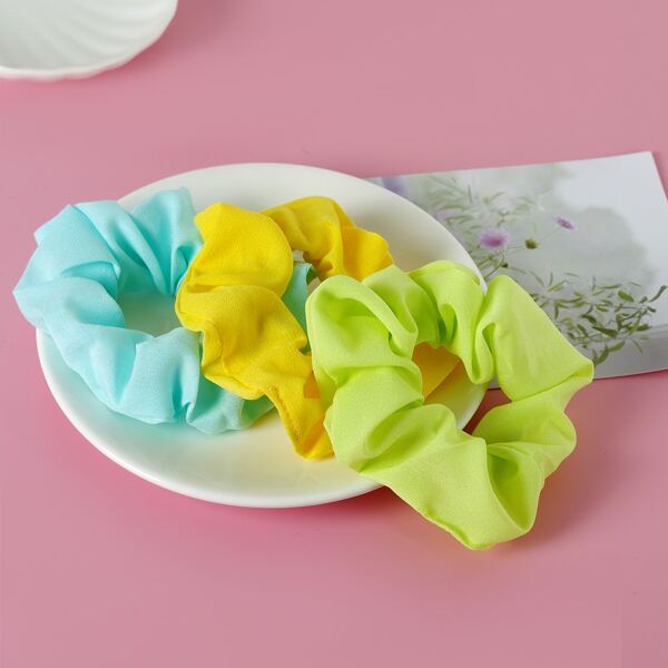 

3pcs Toddler Girls Plain Pleated Scrunchie, Multicolor