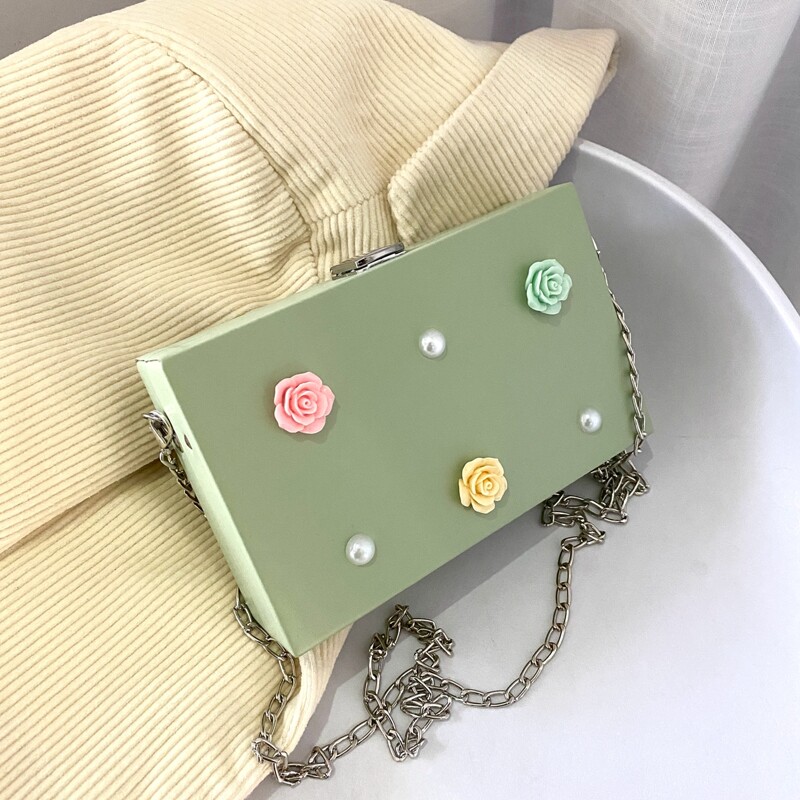 

Faux Pearl & Floral Chain Box Bag, Pastel mint green
