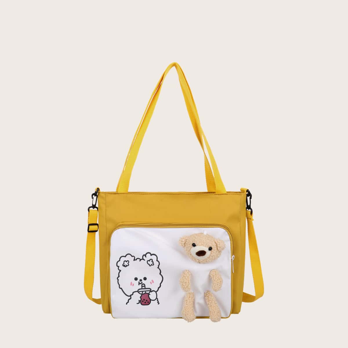 

Cartoon Bear Colorblock Tote Bag, Yellow