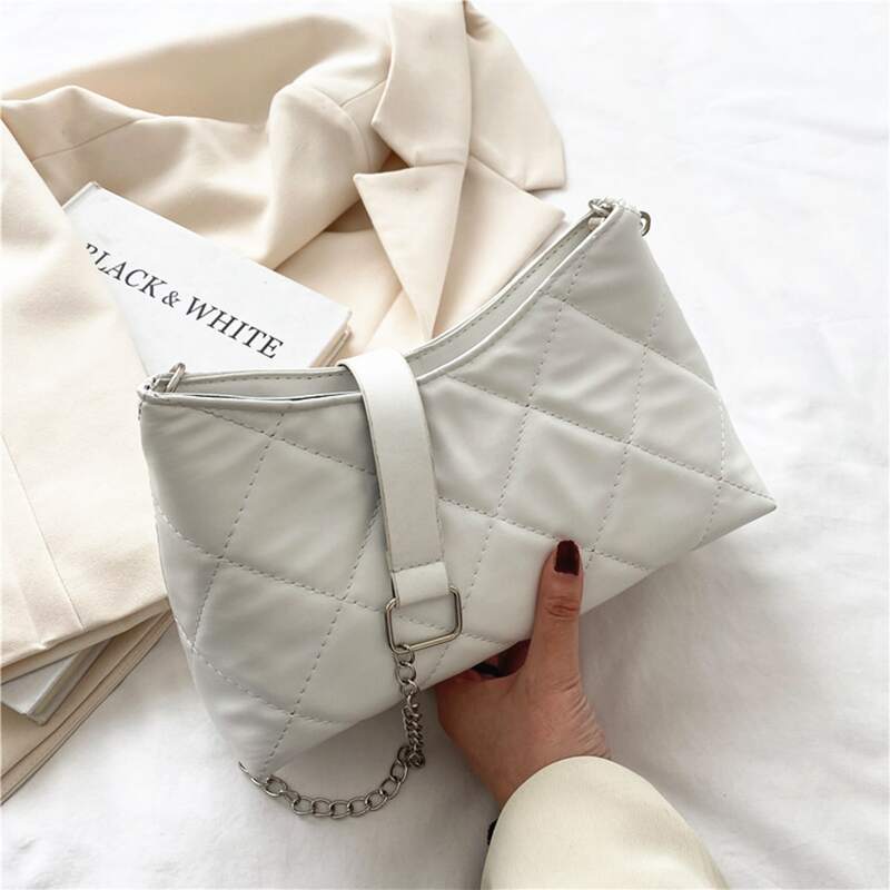 

Quilted Chain Crossbody Bag, White