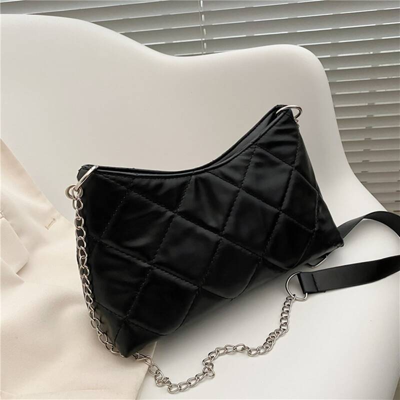 

Quilted Chain Crossbody Bag, Black