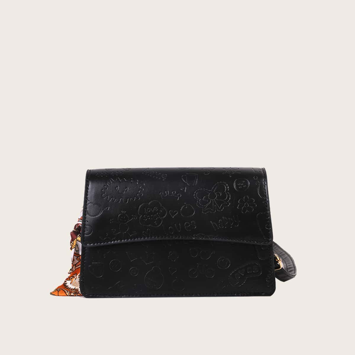 

Cartoon Embossed Crossbody Bag, Black