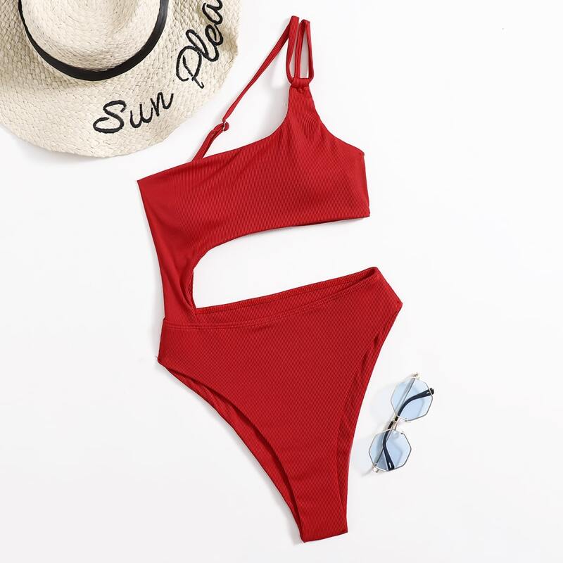 

Cut-out One Shoulder One Piece Swimsuit, Red