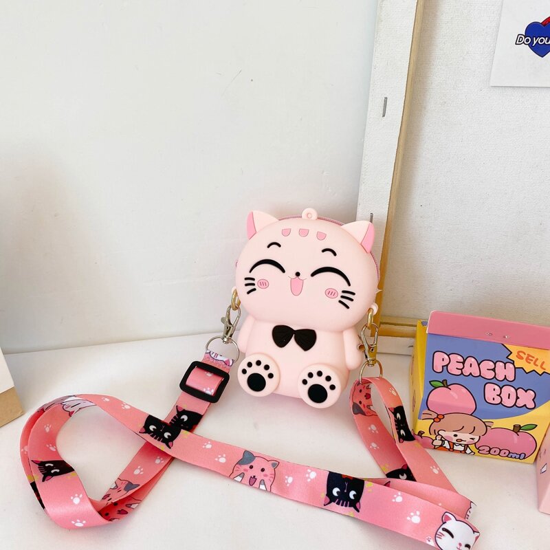 

Cartoon Cat Crossbody Bag, Baby pink